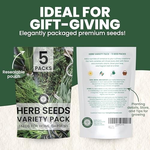 Herb Seeds | 5 Invidiual Packs | 2026 Season | Non-GMO | Basil, Herbs – 5 Packs