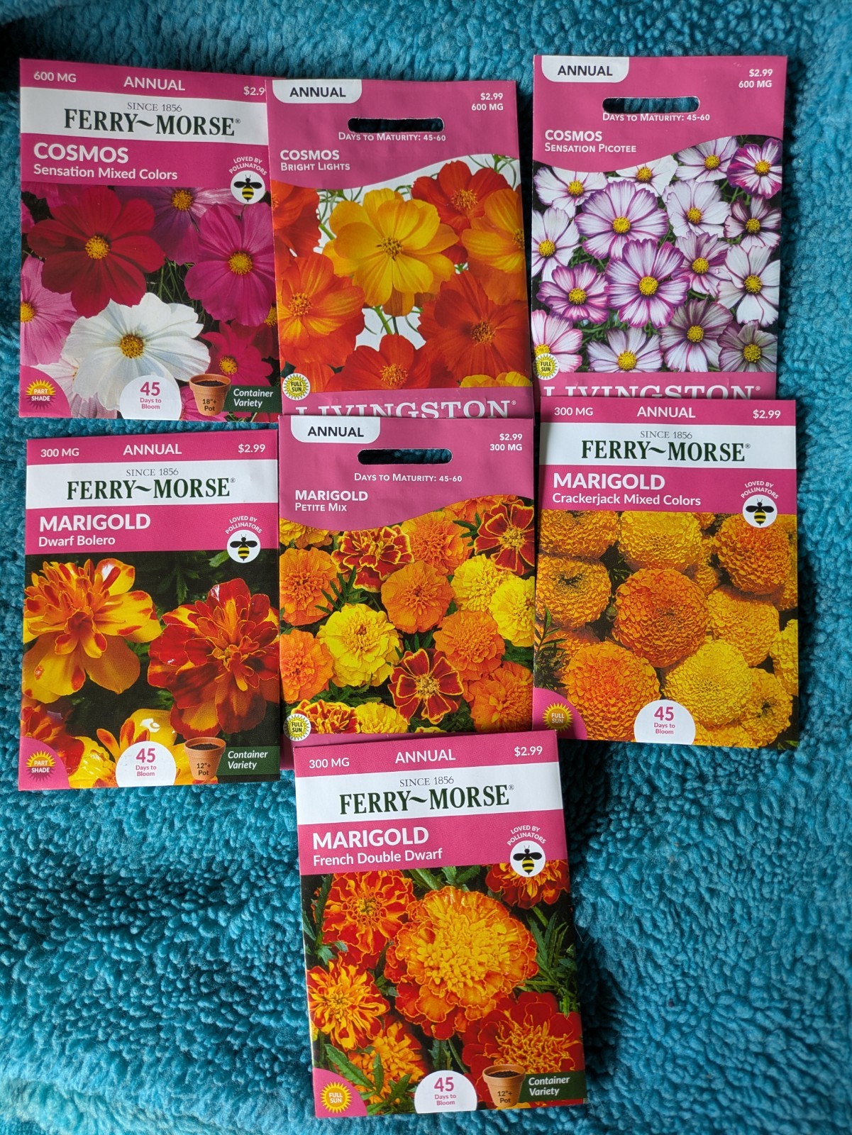 73 Flower Seed Packs Zinnia, Marigold, Calendula, Butterfly, Aster, Daisy +more