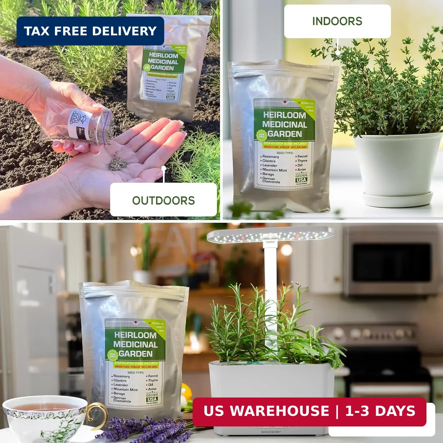 10 Medicinal Herb Seeds – Heirloom, Non GMO, USA Made – 2050 Most Needed Herbal
