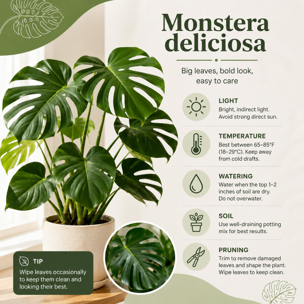 Monstera Deliciosa Live Plant 4-6 Inches Tall Rooted Swiss Cheese
