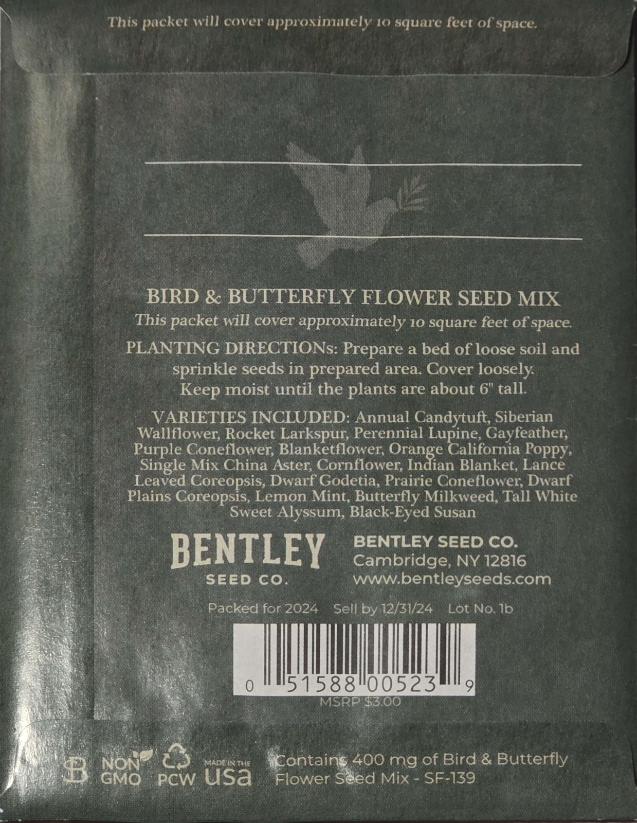 Bird & Butterfly WildFlower Seed Mix, 400g Attracts Birds & Butterflies, Non-GMO