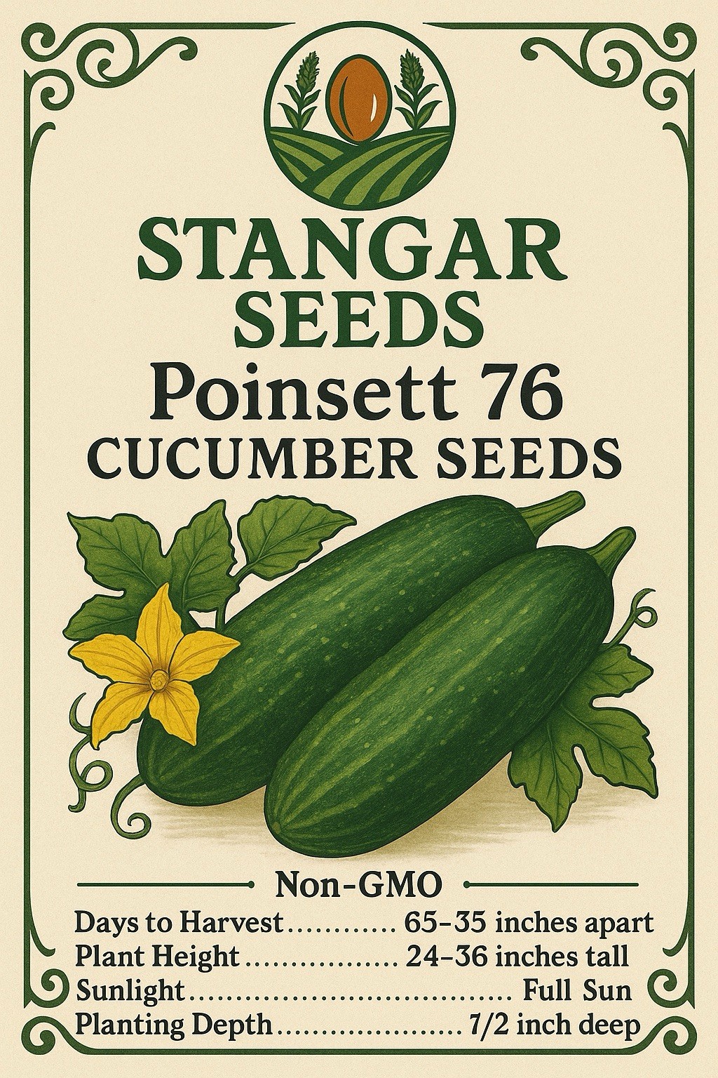 Poinsett 76 Cucumber Seeds Non-GMO, 30+ Count 2026 USA Heirloom Variety