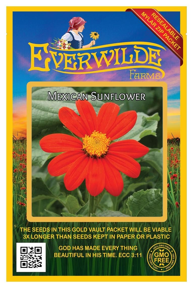 1 Oz Mexican Sunflower Wildflower Seeds – Everwilde Farms Mylar Seed Packet