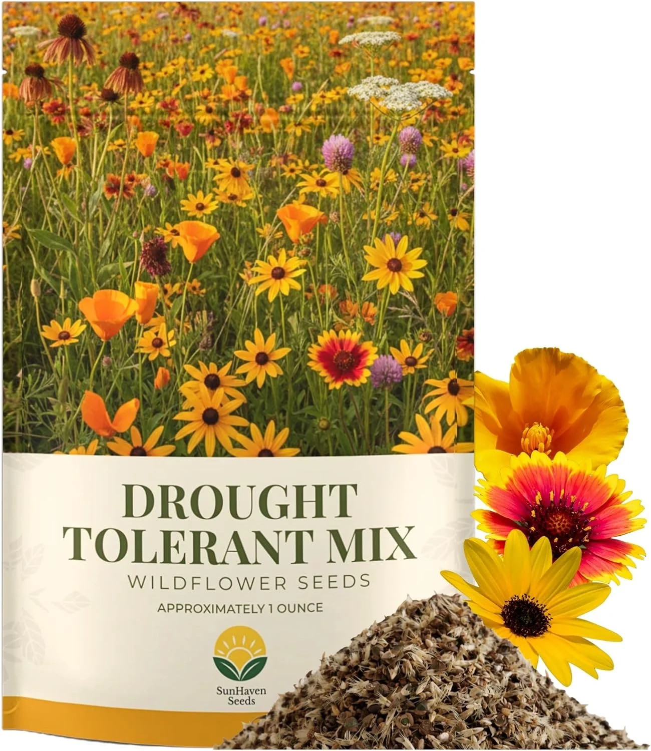 Drought Tolerant Wildflower Mix – 20,000+ Seeds – 1 oz Bulk Extra Large Resealab