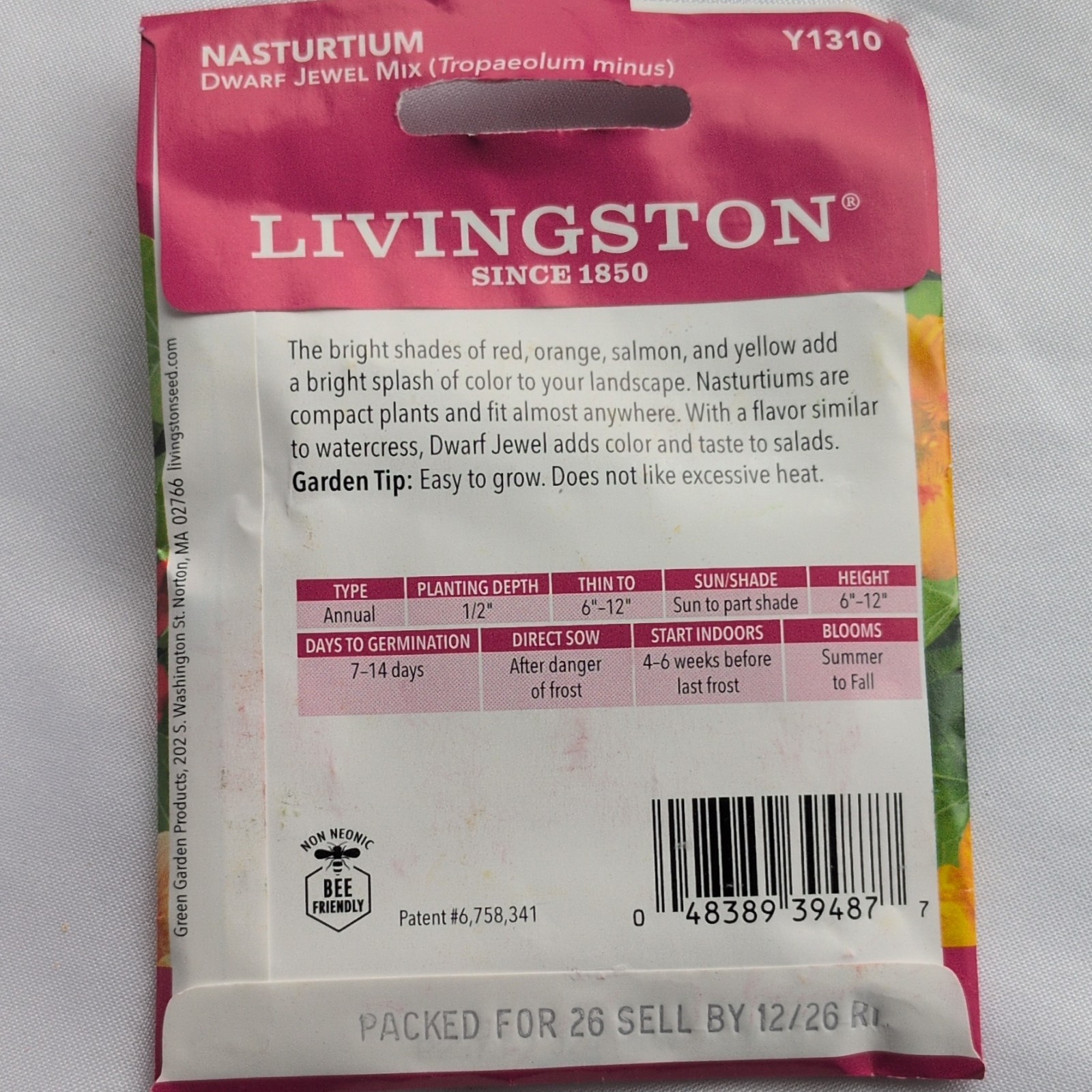 Livingston Nasturtium Dwarf Jewel Mix Annual Multicolor Full Sun Seeds Y1310