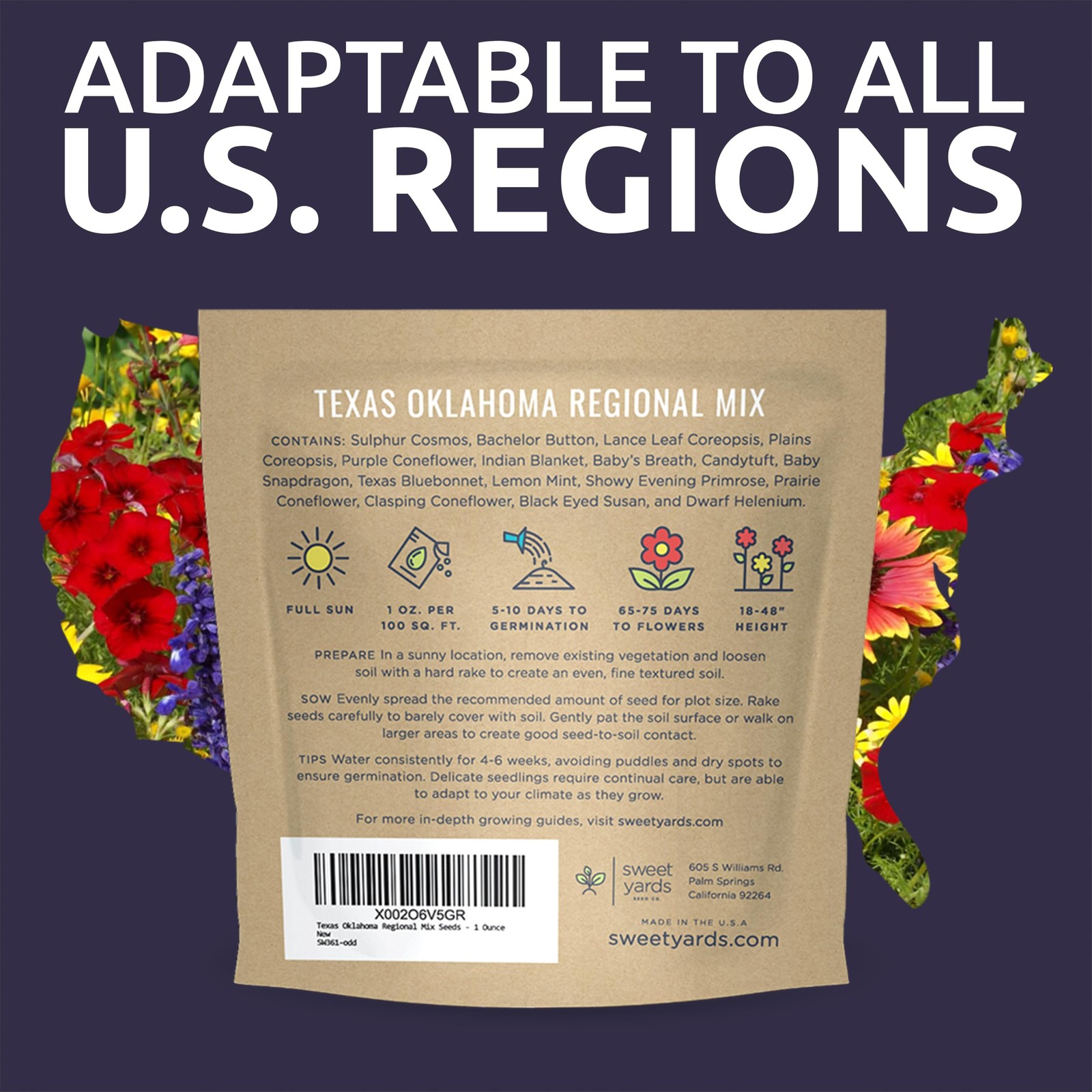 Texas Oklahoma Wildflower Seeds Mixture 1 Ounce (Pack of 1), Multiple Colors