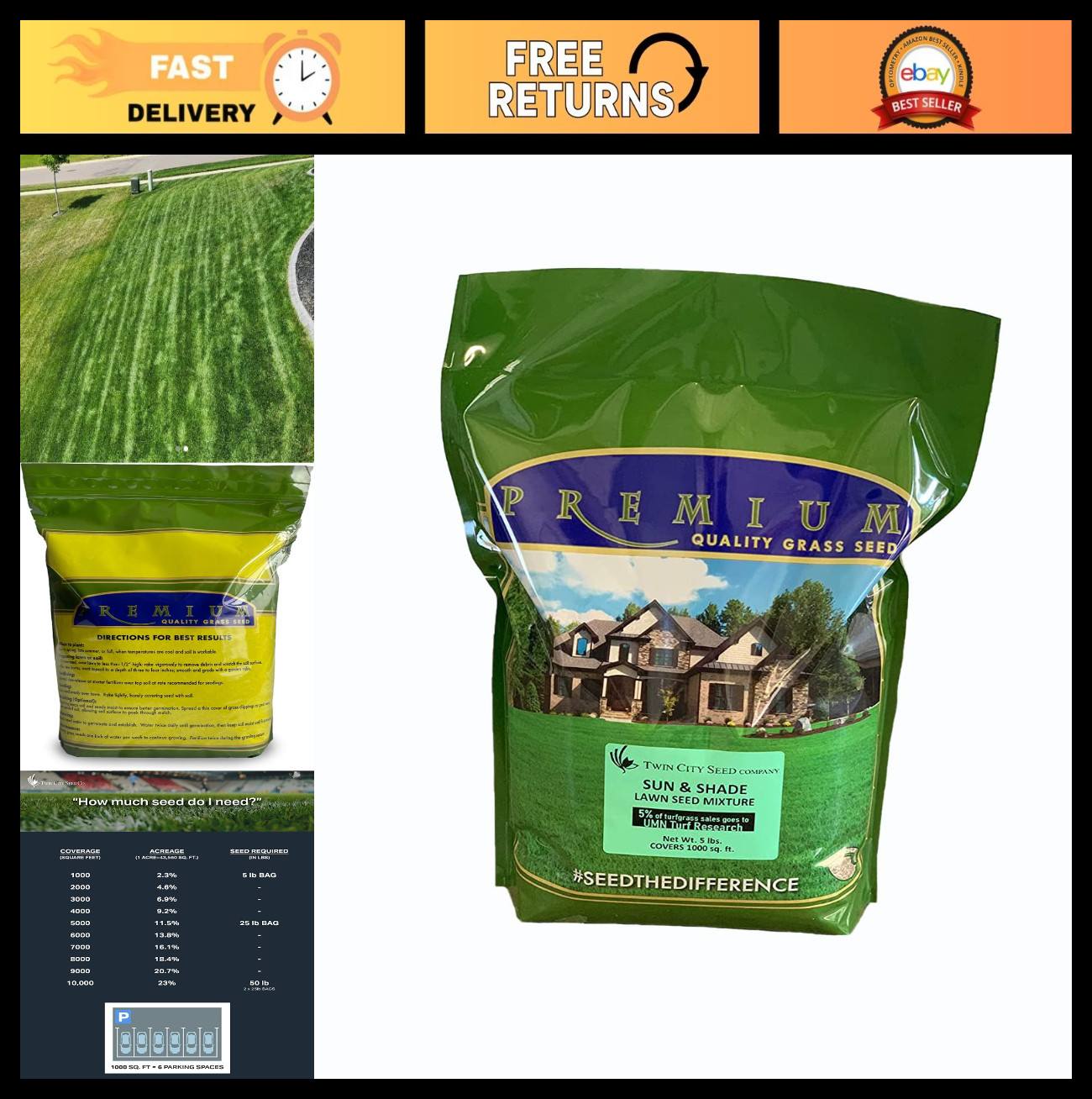 Premium Grass Seed Mix for Sun & Shade – Tall Fescue, Fine Fescue, Bluegrass & R
