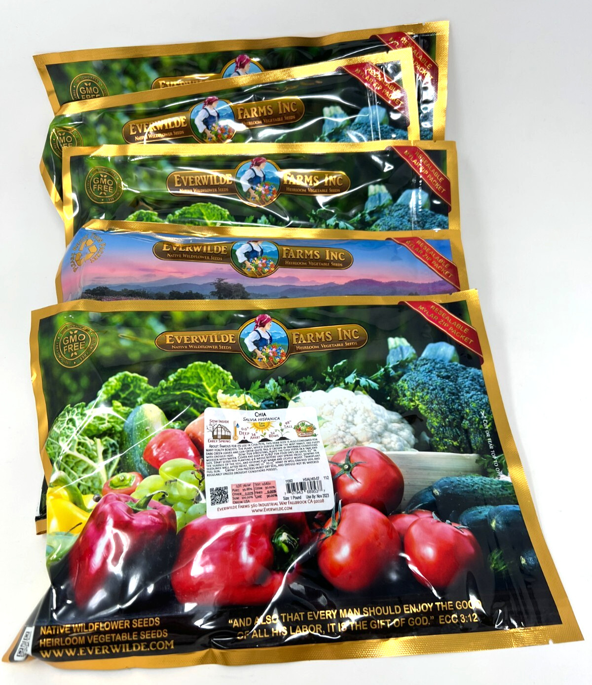 Chia Seeds Growing 5 Lb Everwilde Farms Non-GMO Flower Herb Mylar Packet 11/23