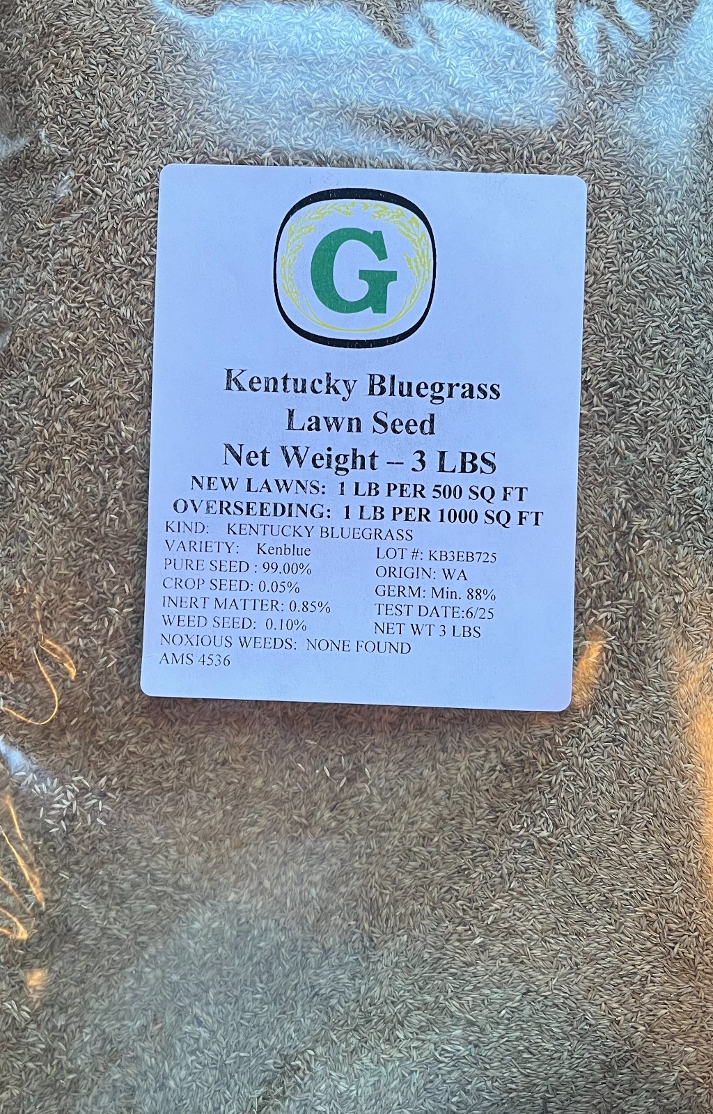 Kentucky Bluegrass Grass Seed – 6 lbs – Direct from Grower – Beautiful Lawn!