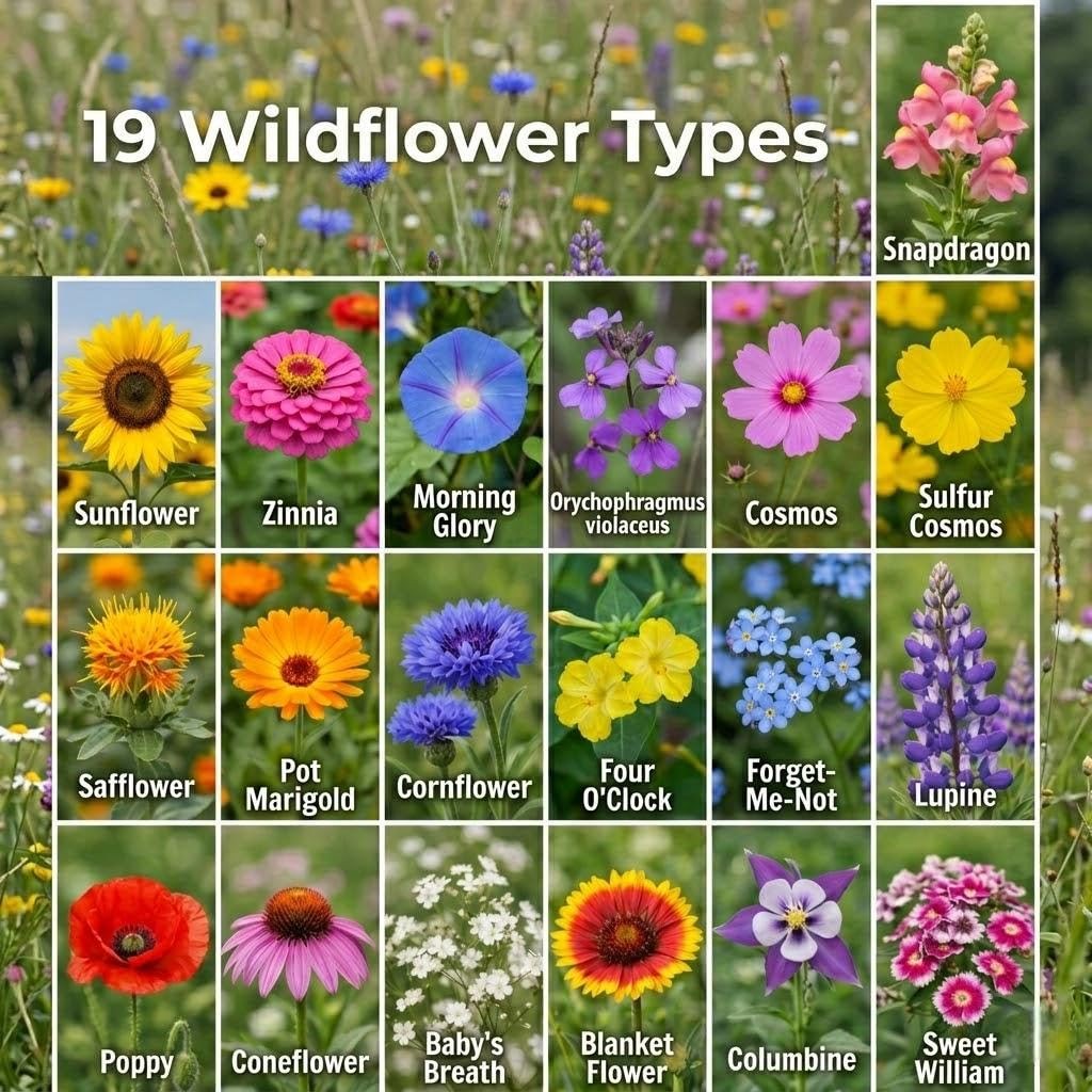 Wildflower Seed Mix – 19 Varieties Including Sunflower, Zinnia, Cosmos, Morni…