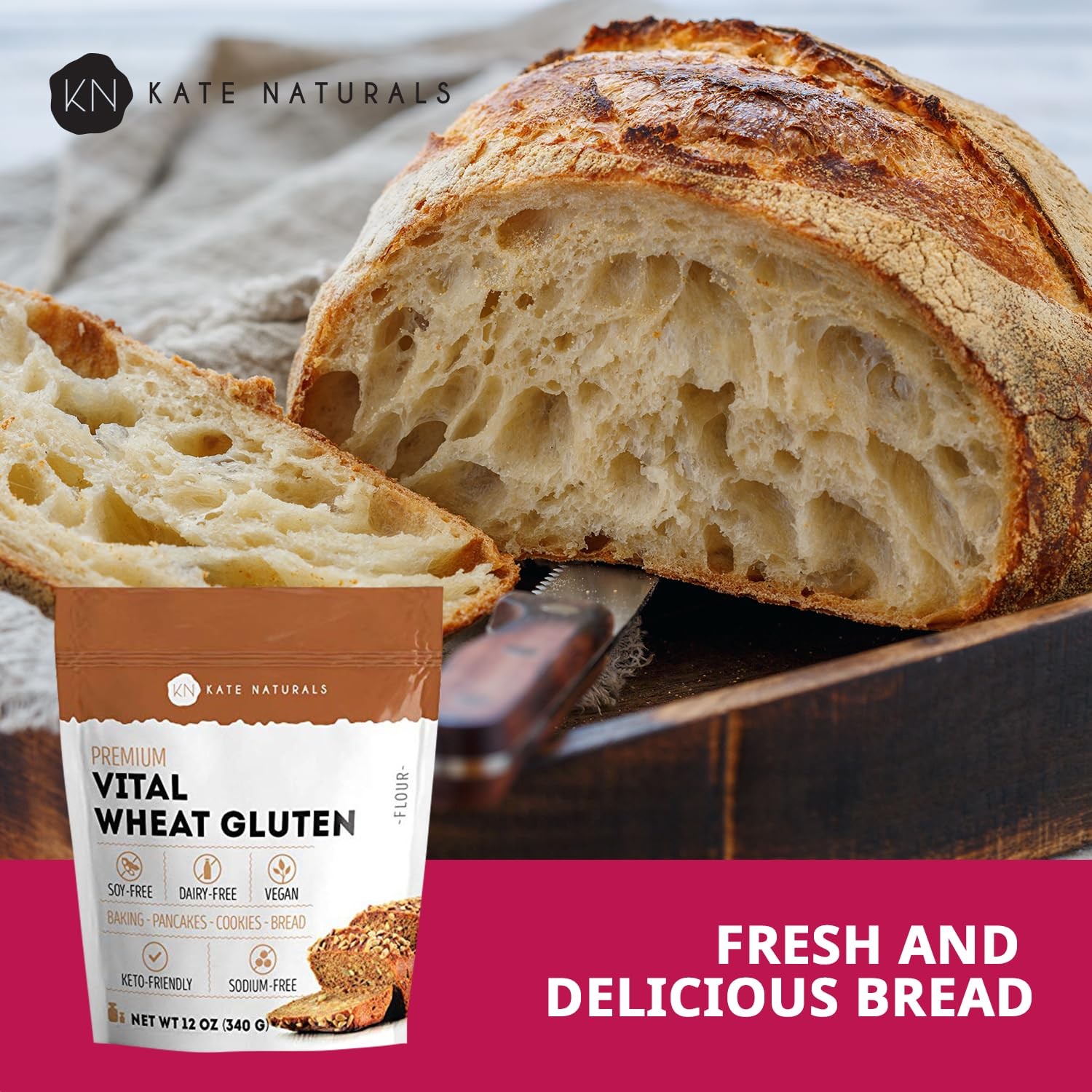 Kate Naturals Vital Wheat Gluten for Bread Making, 12 Ounce (Pack of 1)