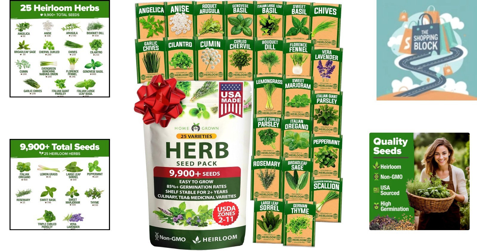 25 Non-GMO Herb Seeds Pack – Indoor/Outdoor, Heirloom, Multi-Color