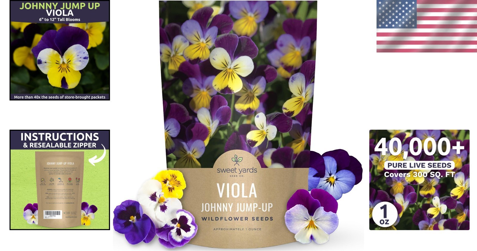 Bulk Viola Tricolor Seeds – 1oz Pouch – 40,000 Seeds
