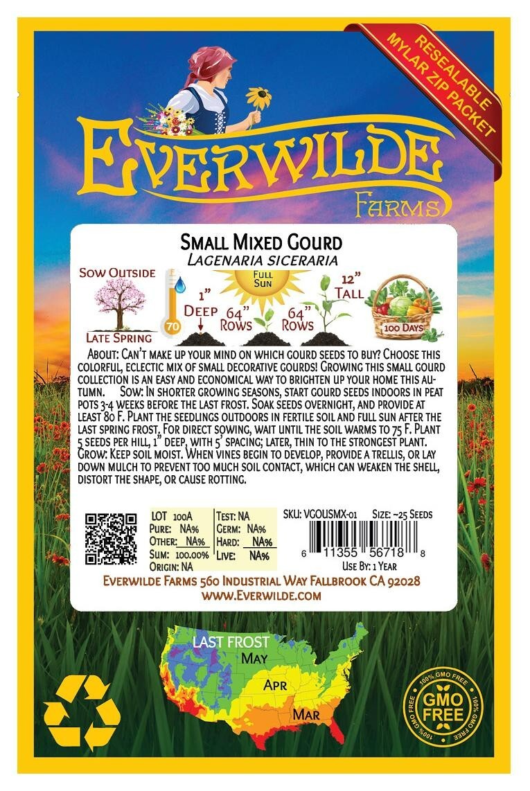 25 Small Mixed Gourd Seeds – Everwilde Farms Mylar Seed Packet