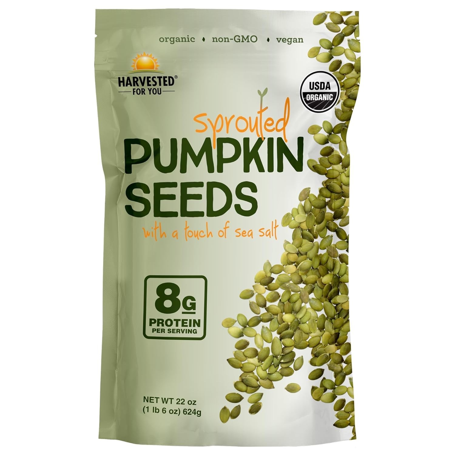 Sea Salted Sprouted Pumpkin Seeds, 22oz Bag, Non GMO, Paleo, Gluten Free, , O…
