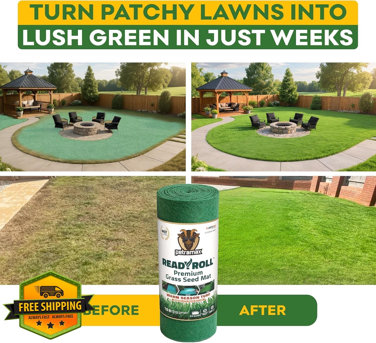 PetraMax Bermuda Grass Seed Roll 216 Sq Ft Southern Lawn Patch