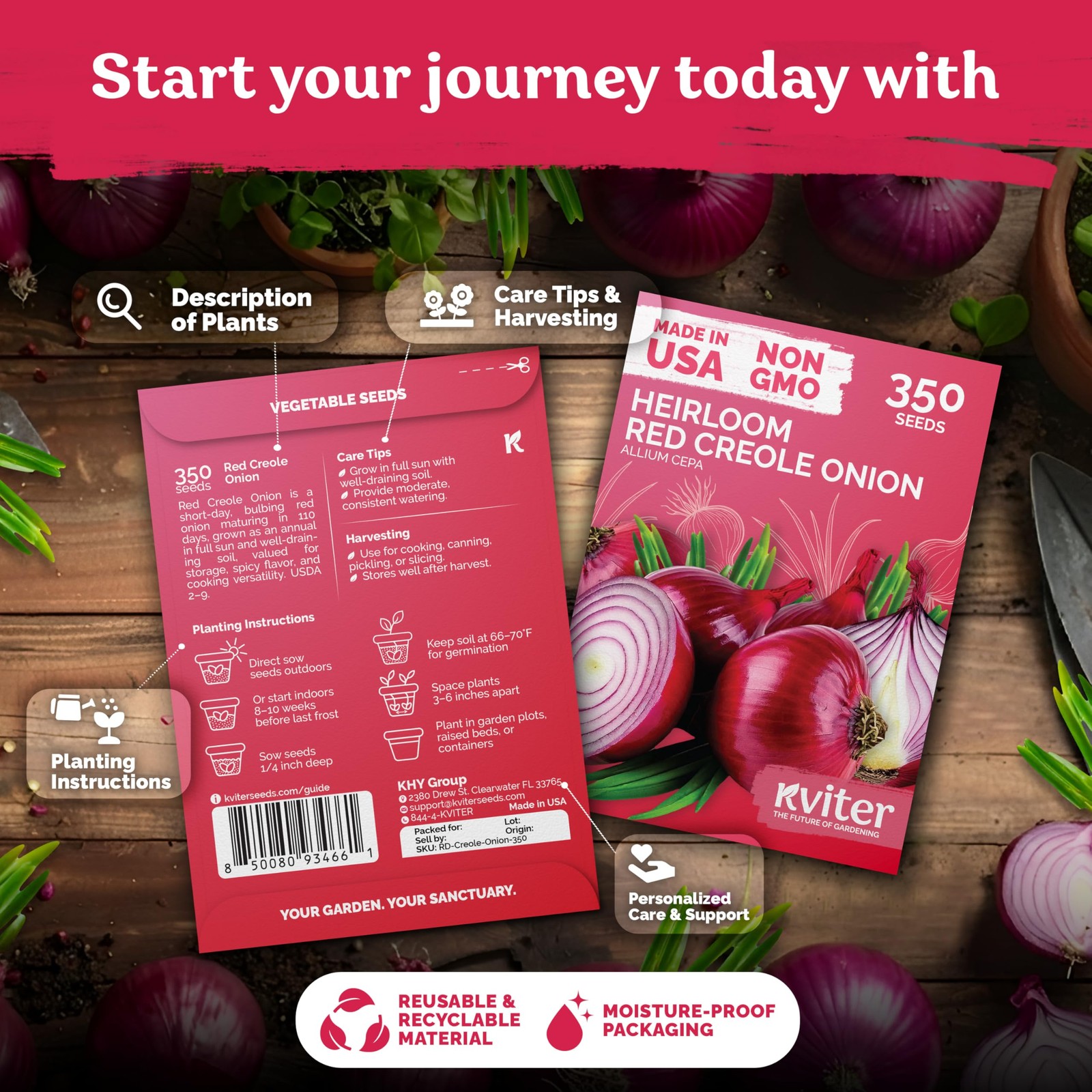 KVITER 350 Red Creole Onion Seeds (Allium Cepa)