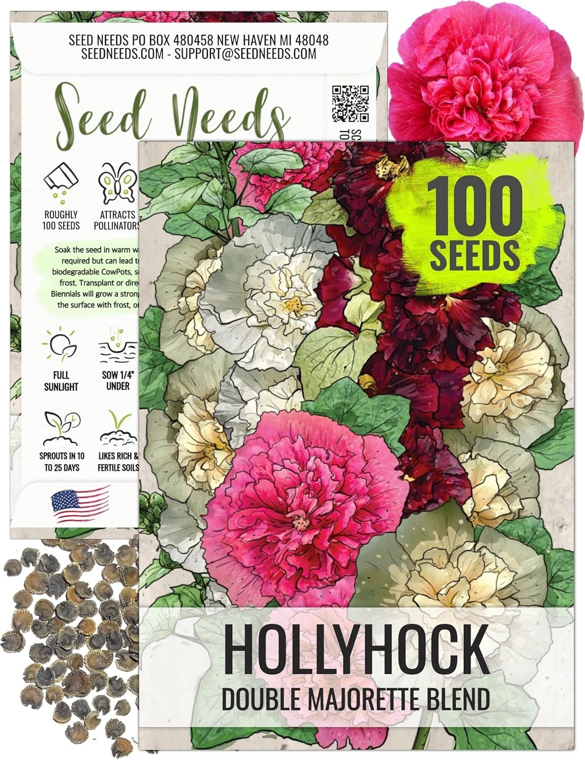 Alcea Rosea Double Majorette Seeds – Mixed Biennial Flower for Vibrant Gardens