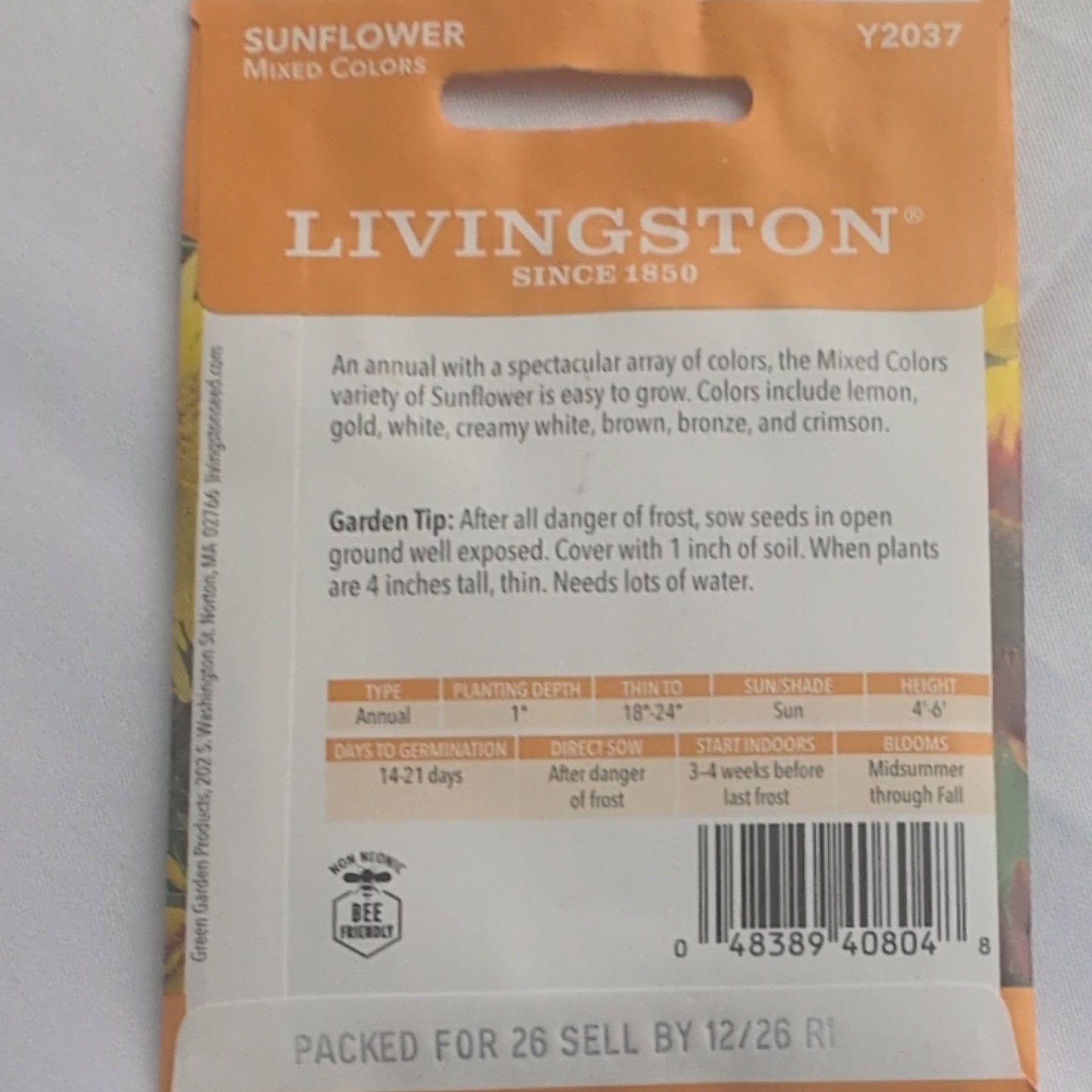 Livingston Sunflower Mixed Colors Annual Multicolor Full Sun Seeds Y2037