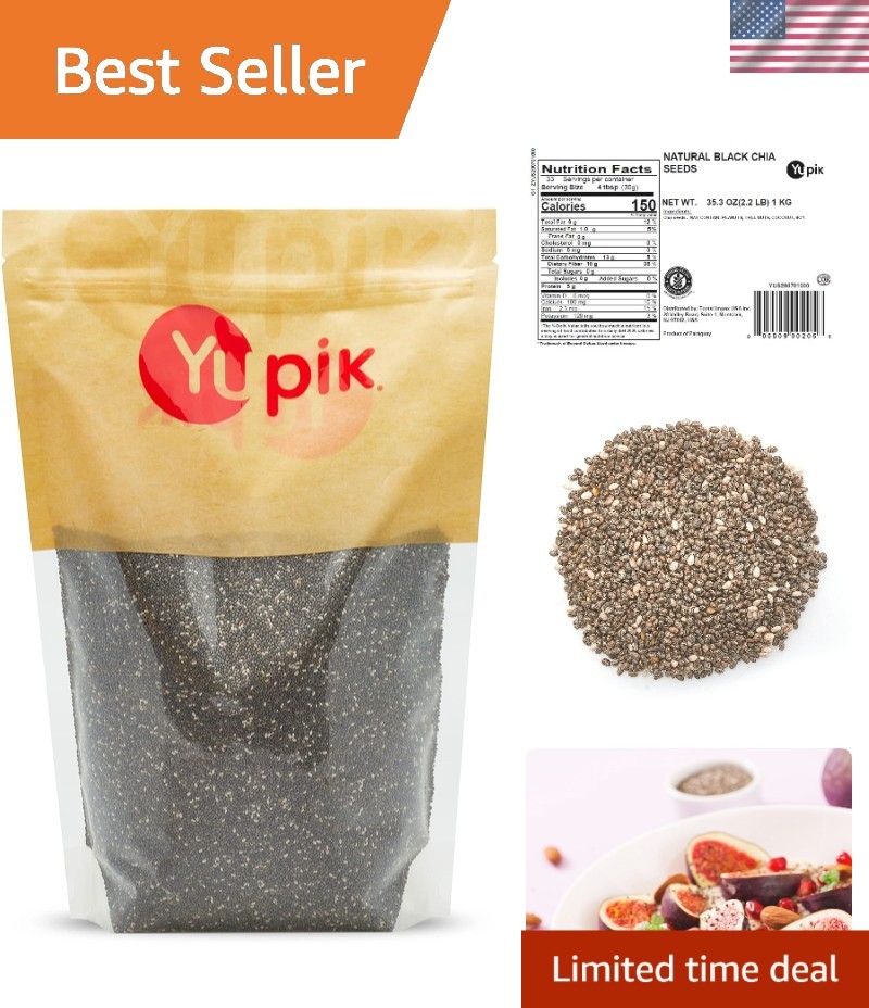 Natural Whole Black Chia Seeds 2.2 lb – Excellent Source of Omega-3 & Fiber