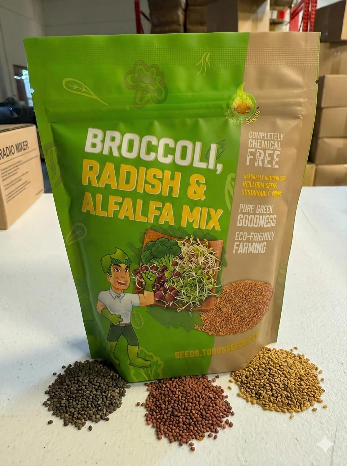 Todd’s Seeds Sprouting Seed Mix; Broccoli, Radish, Alfalfa, Non-GMO 1/4 Pound