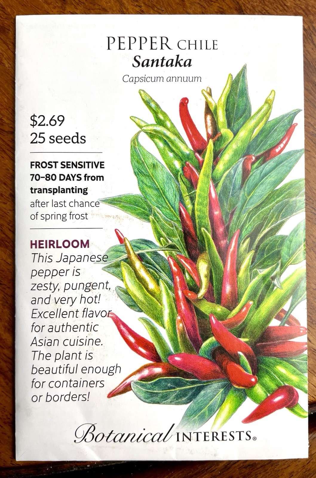 Botanical Interests Pepper Seeds Heirloom Santaka + Ghost Bhut Jolokia LOT x2