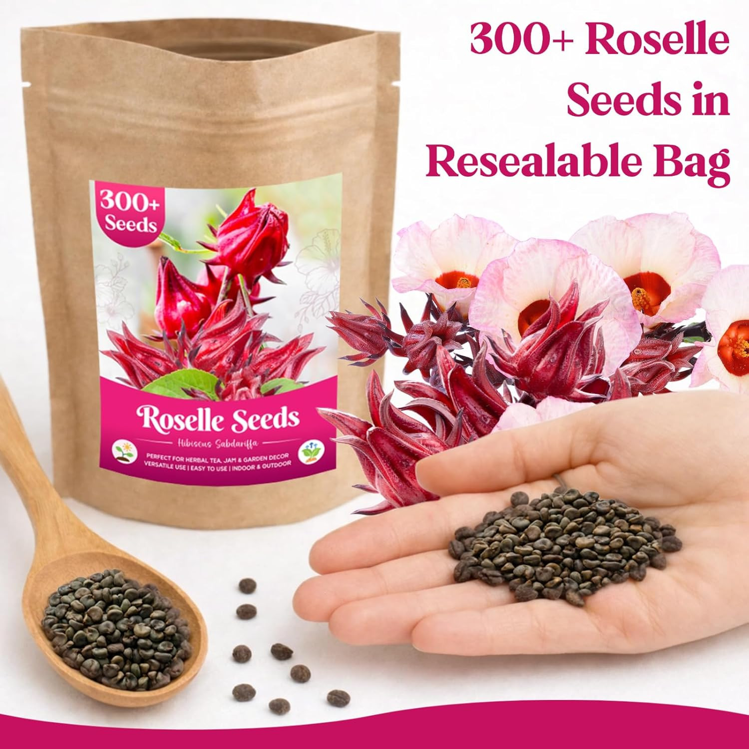 300+ Roselle Seeds for Planting – Hibiscus Sabdariffa, Jamaican Sorrel Seeds Cra