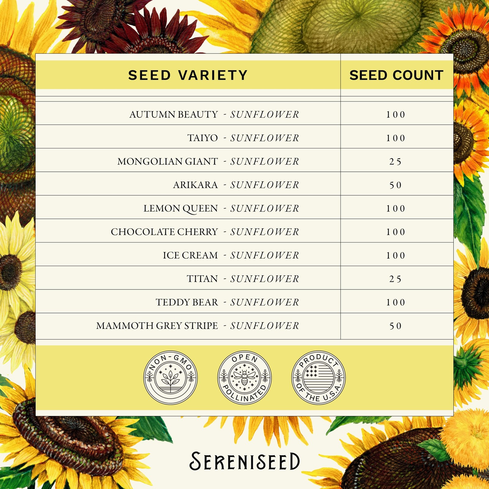 Sereniseed Sunflower Seeds Collection (10-Pack) – 10-Pack (Variety), Grey
