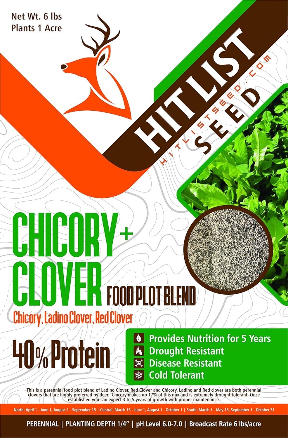 Organic Chicory + Clover Seeds for Deer – Perennial Food Plot – 1 Acre Coverage