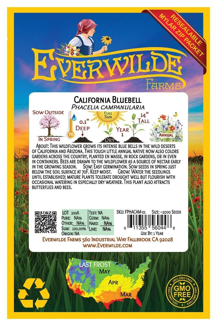 1 Oz California Bluebell Wildflower Seeds – Everwilde Farms Mylar Seed Packet