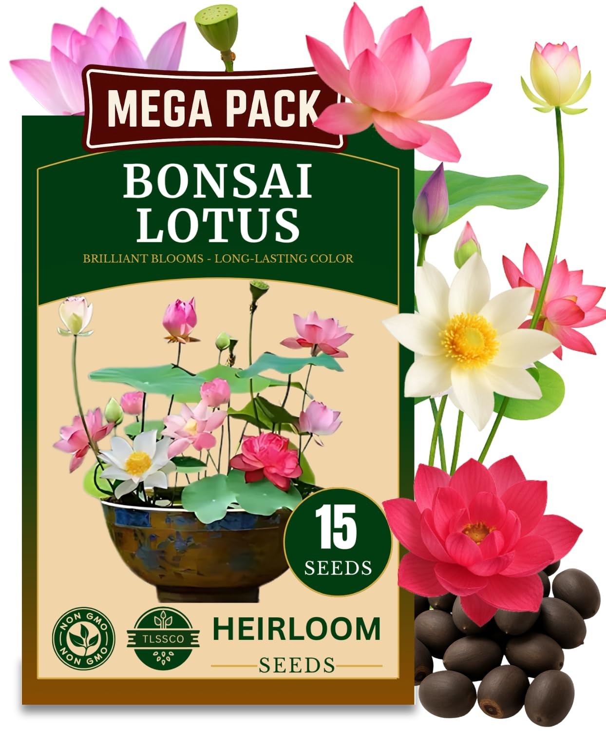 15 Lotus Seeds for Planting, Pack for 2026 USA Premium Non-GMO Seeds – Pink, Red