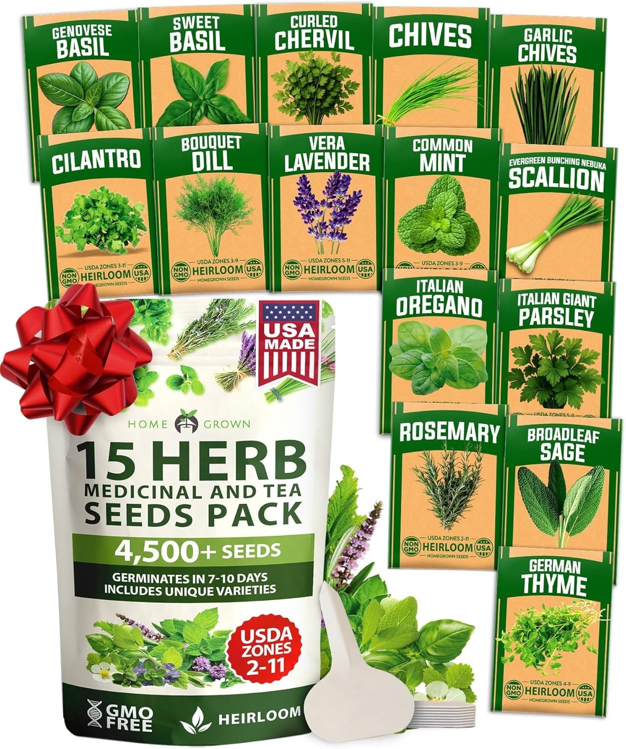 15 Non-GMO Heirloom Herb Seeds – Culinary Variety Pack for Indoor & Outdoor Use