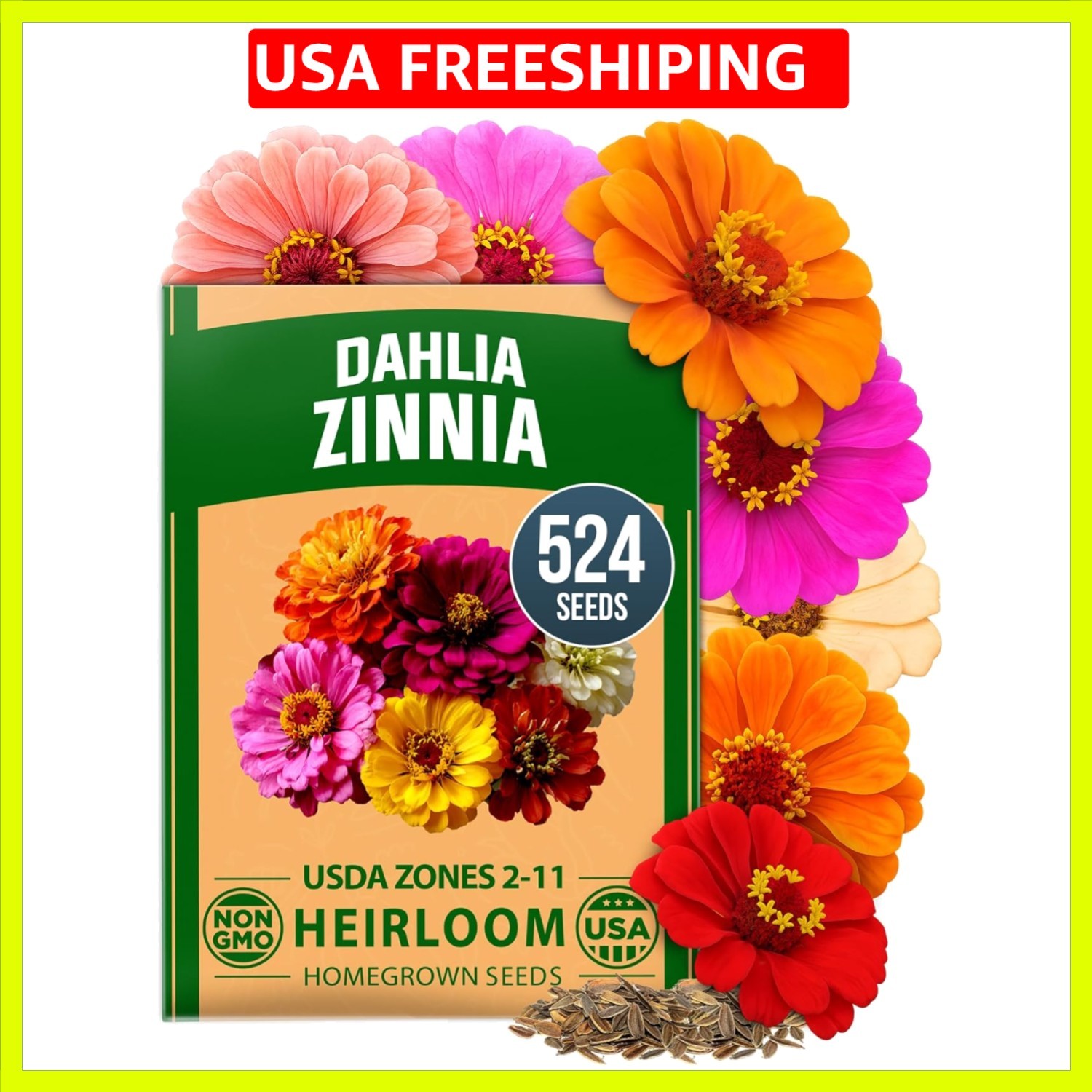 Zinnia Dahlia Seeds Pack for 2026 Non GMO 524 Flower Seeds | Vibrant Zinnia E…
