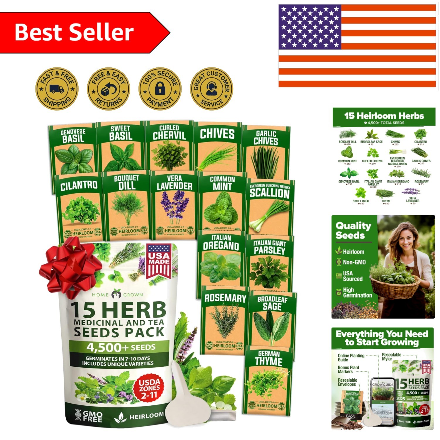 15 Non-GMO Heirloom Herb Seeds – Culinary Variety Pack for Indoor & Outdoor Use