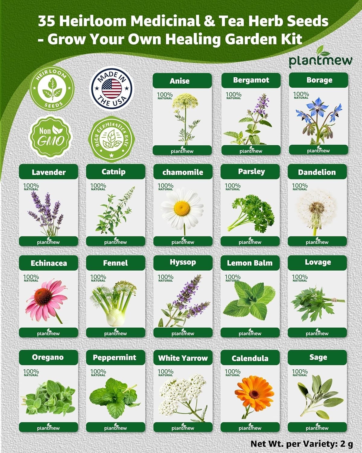 Medicinal & Tea Herb Seeds for Planting – 35 Non-GMO Heirloom Variety Pack fo…