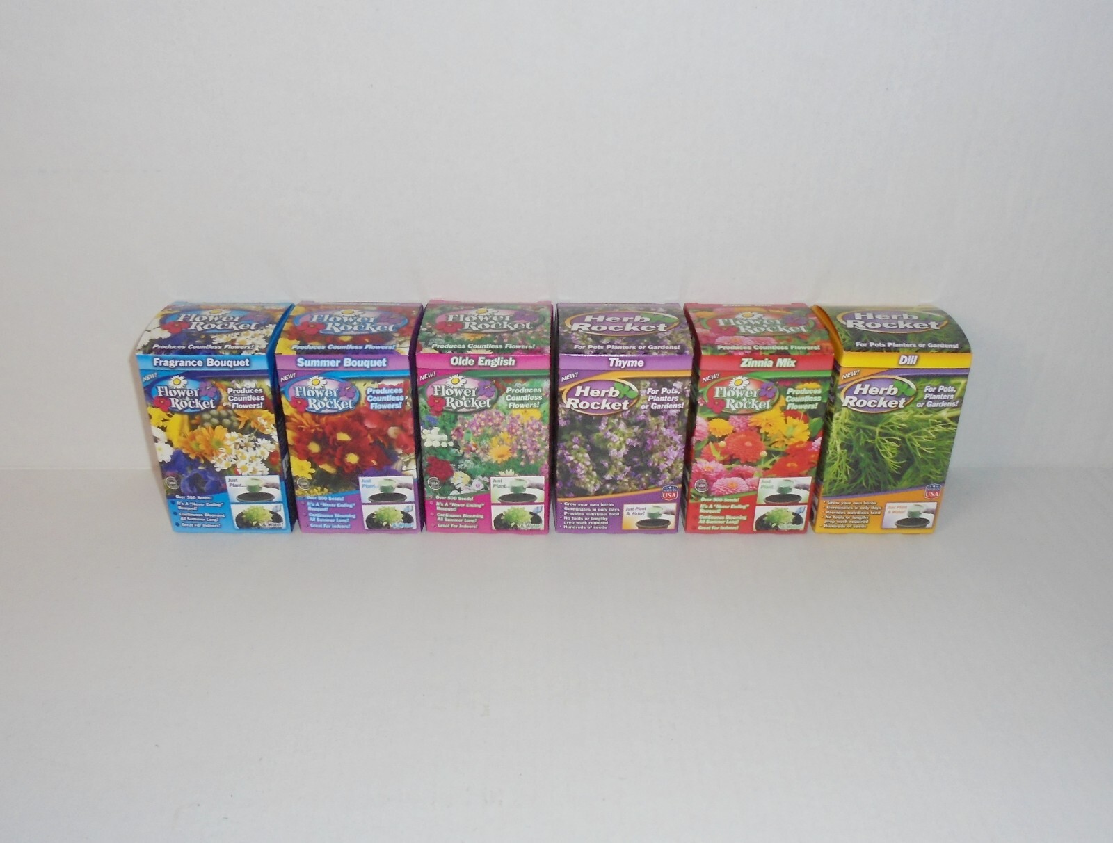 Flower & Herb Rocket Lot Of 6 Bouquet Zinnia Dill Thyme Seeds Flowers Garden NEW
