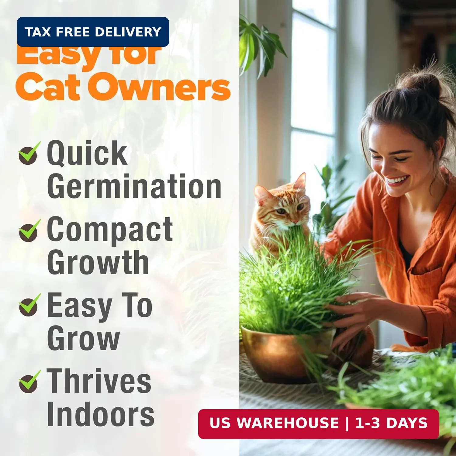 Home Grown 3200+ Indoor Cat Grass Refill – Non-GMO USA Grown Catnip, Oat & Alfal