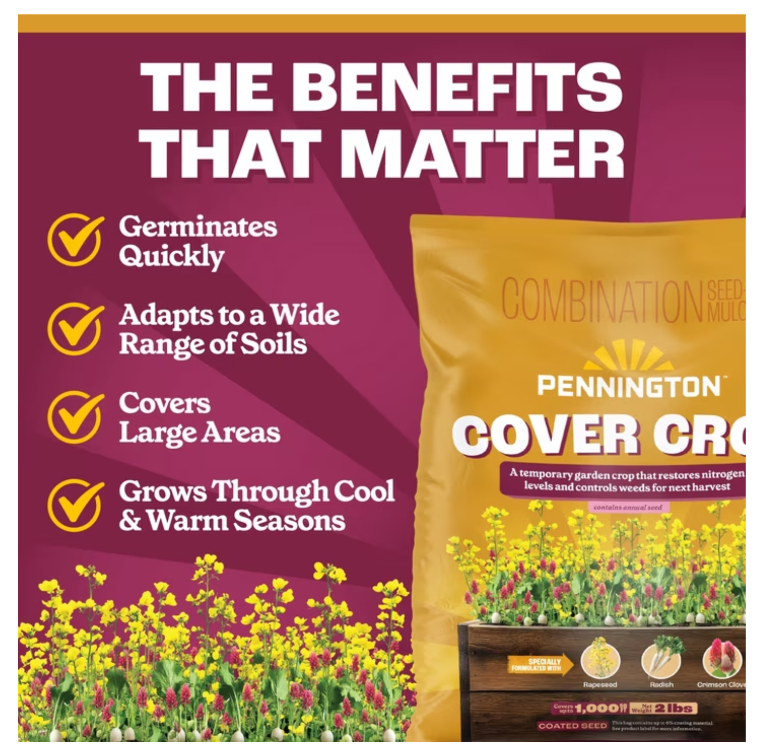 Pennington Cover Crop 2lb Grass Seed Mix for Stronger Garden Soil