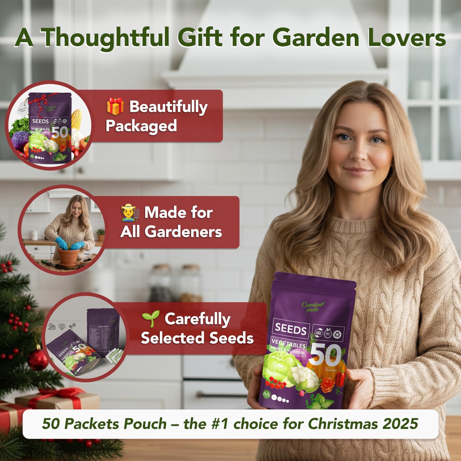 Seeds Pouch 50 Varieties Vegetable Herb Flower Seeds 25000 Non-GMO Heirloom