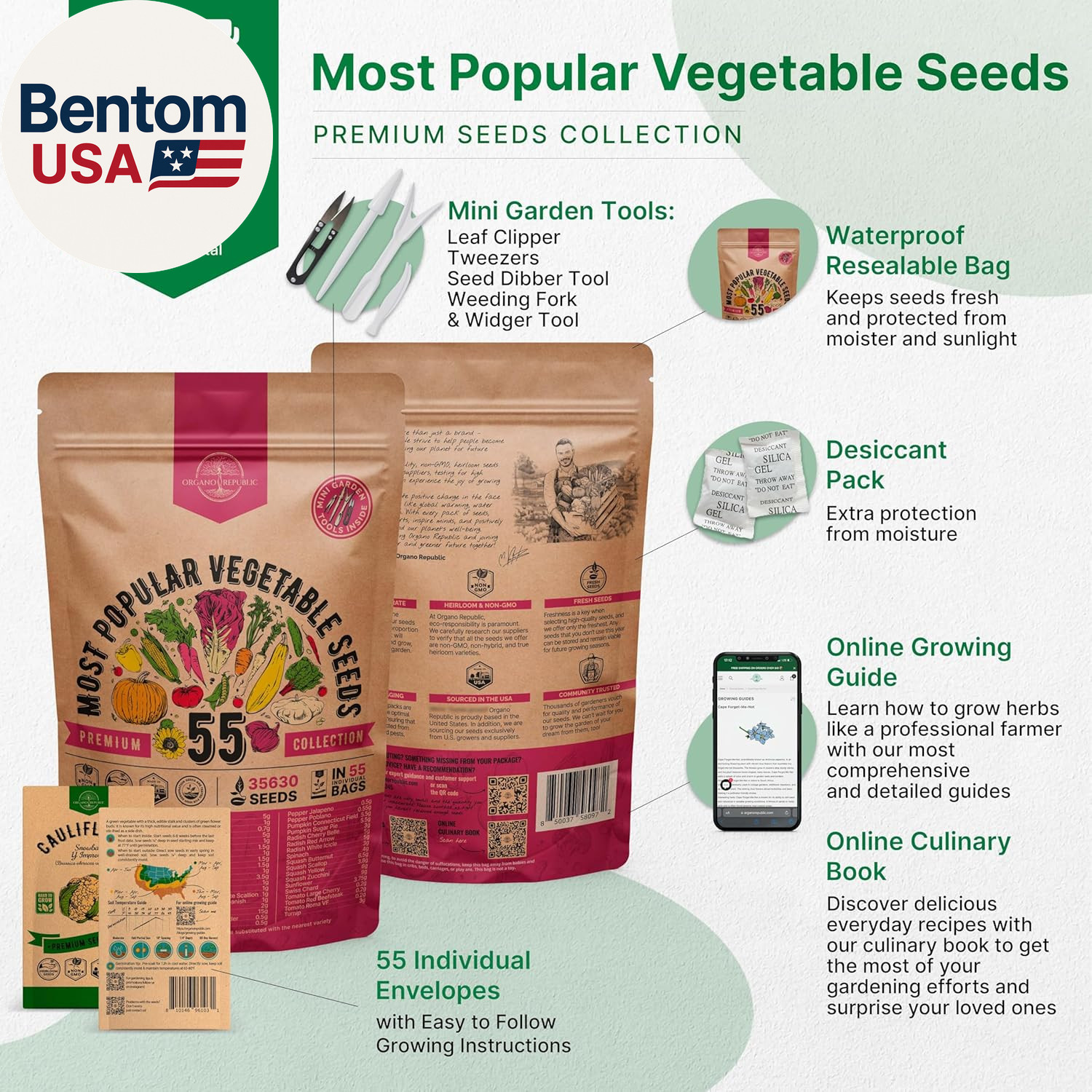 55 Vegetable Seeds Variety Pack – 35,600+ Non-Gmo Heirloom Seeds for Planting Ve