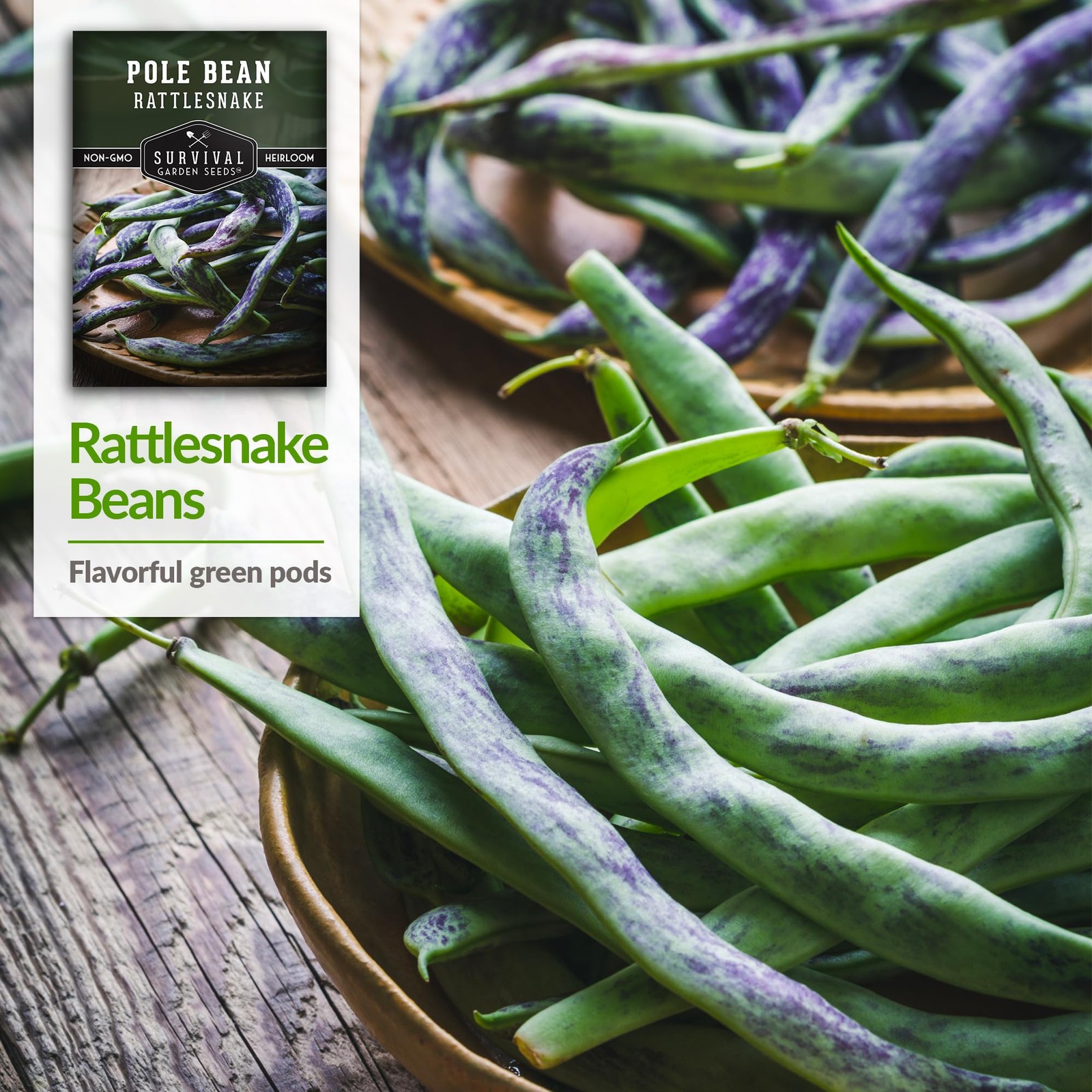 Heat Tolerant Rattlesnake Pole Bean Seeds Heirloom Climbing Green Beans