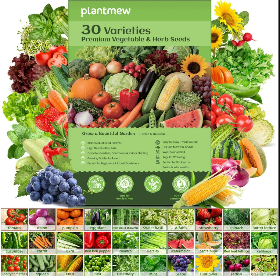 Heirloom Vegetable Seeds Kit, 15,000+ Non-GMO Seeds for Indoor & Outdoor Grow XL