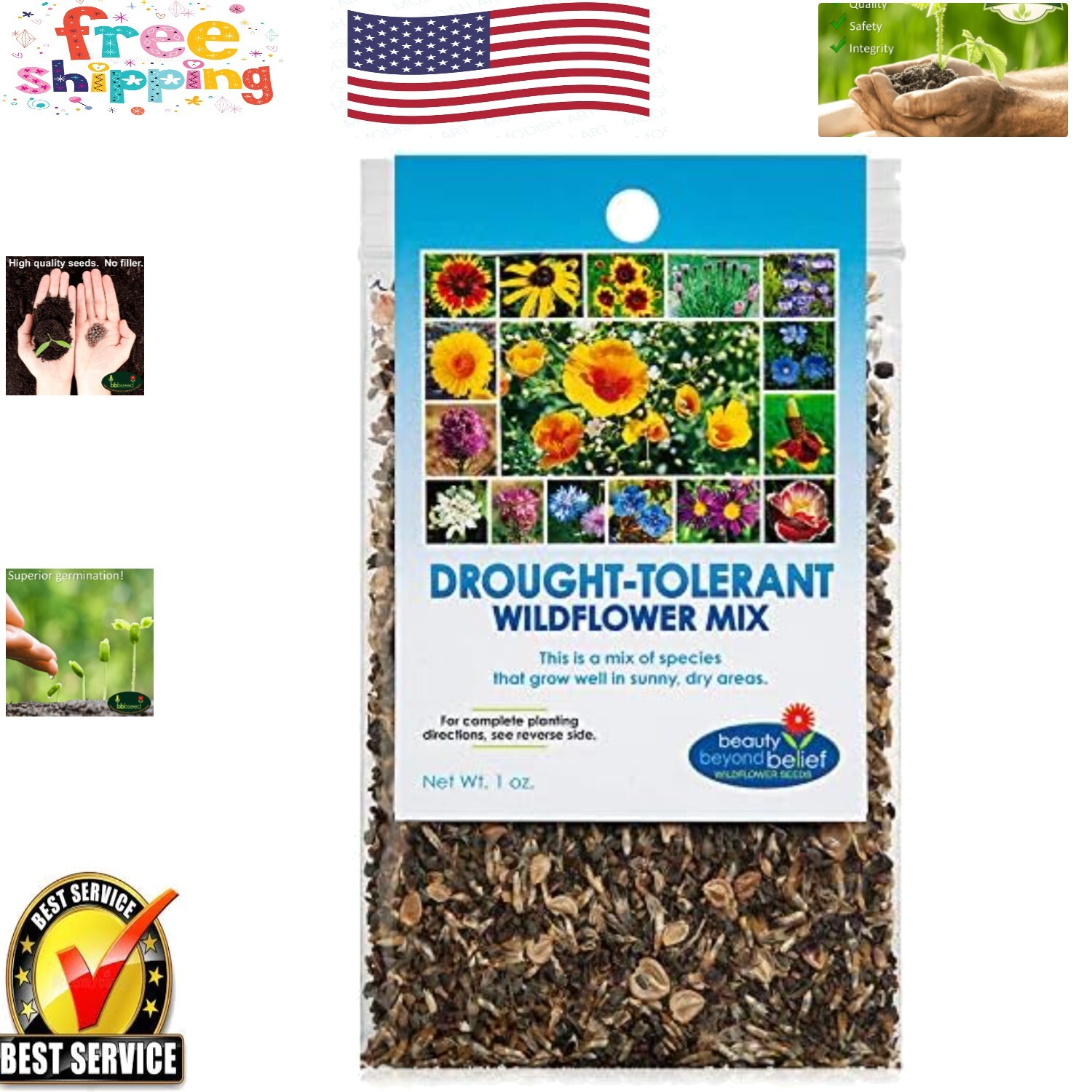 Multi-Color Wildflower Seed Packet – 1 oz Non-GMO Drought Tolerant for Gardeners