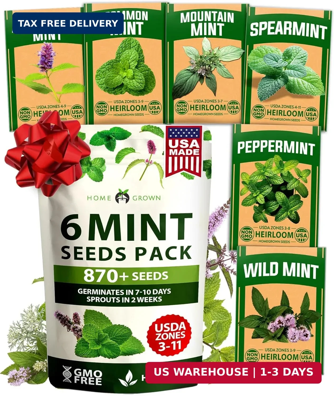 HOME GROWN Mint Seeds Variety Pack – 870+ Heirloom Non-GMO USA Peppermint, Spear
