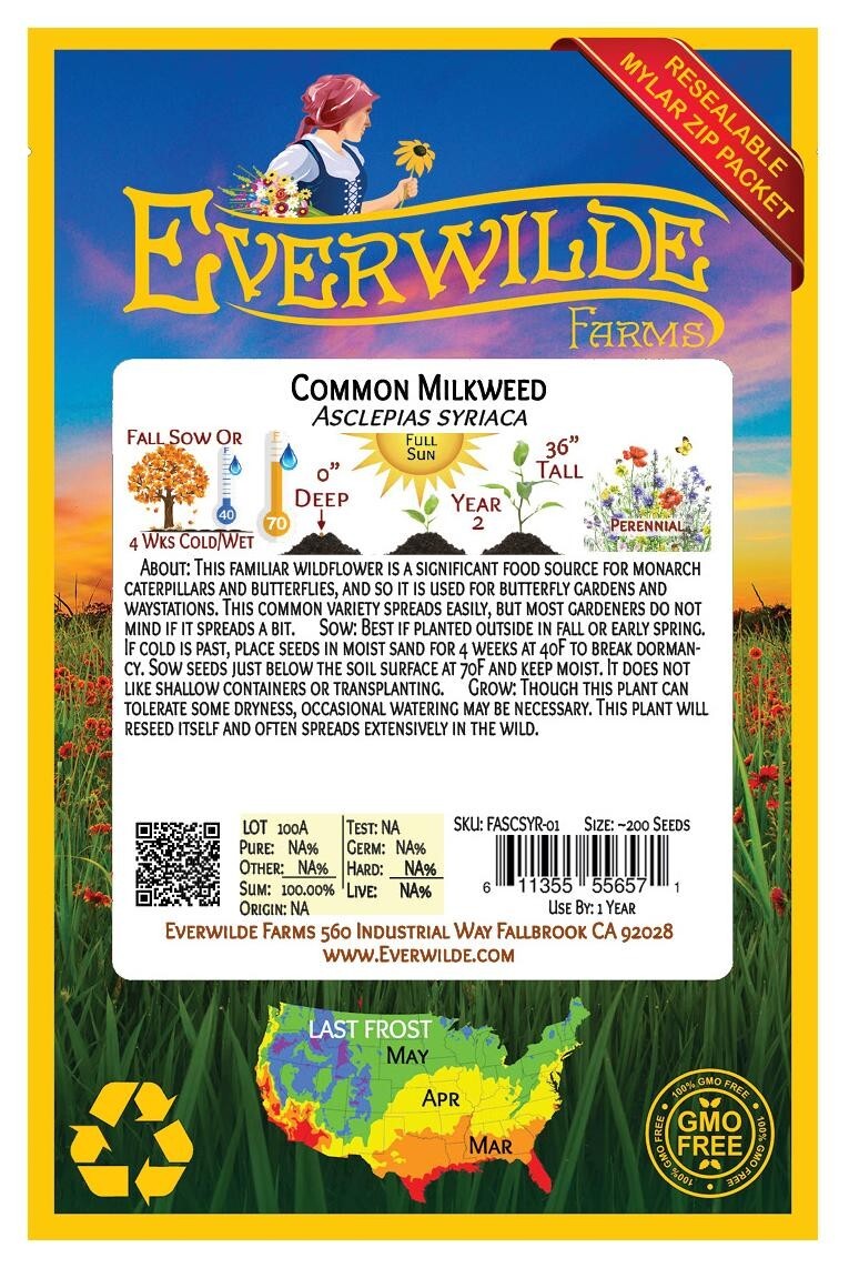 200 Common Milkweed Wildflower Seeds – Everwilde Farms Mylar Seed Packet