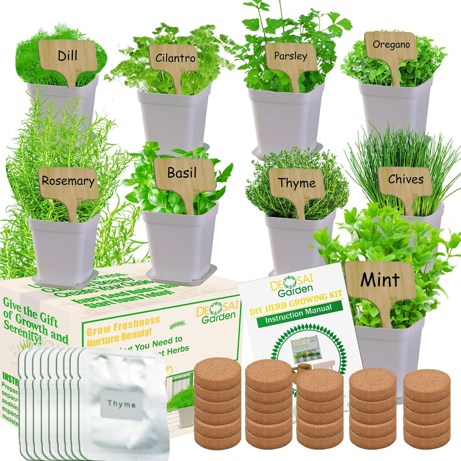 Indoor Herb Garden Kit, 9 Non-GMO Seeds with Reusable Pots, Planter – DIY Grow K