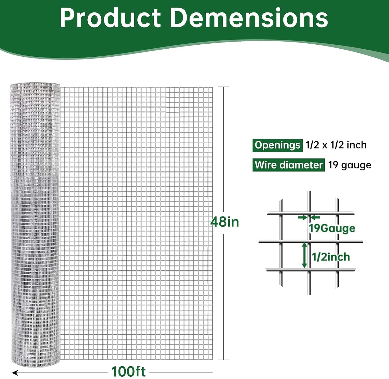 Hardware Cloth 1/2 Inch 48Inch X 100Ft 19 Gauge Chicken Wire Fence Weld Wire Fen