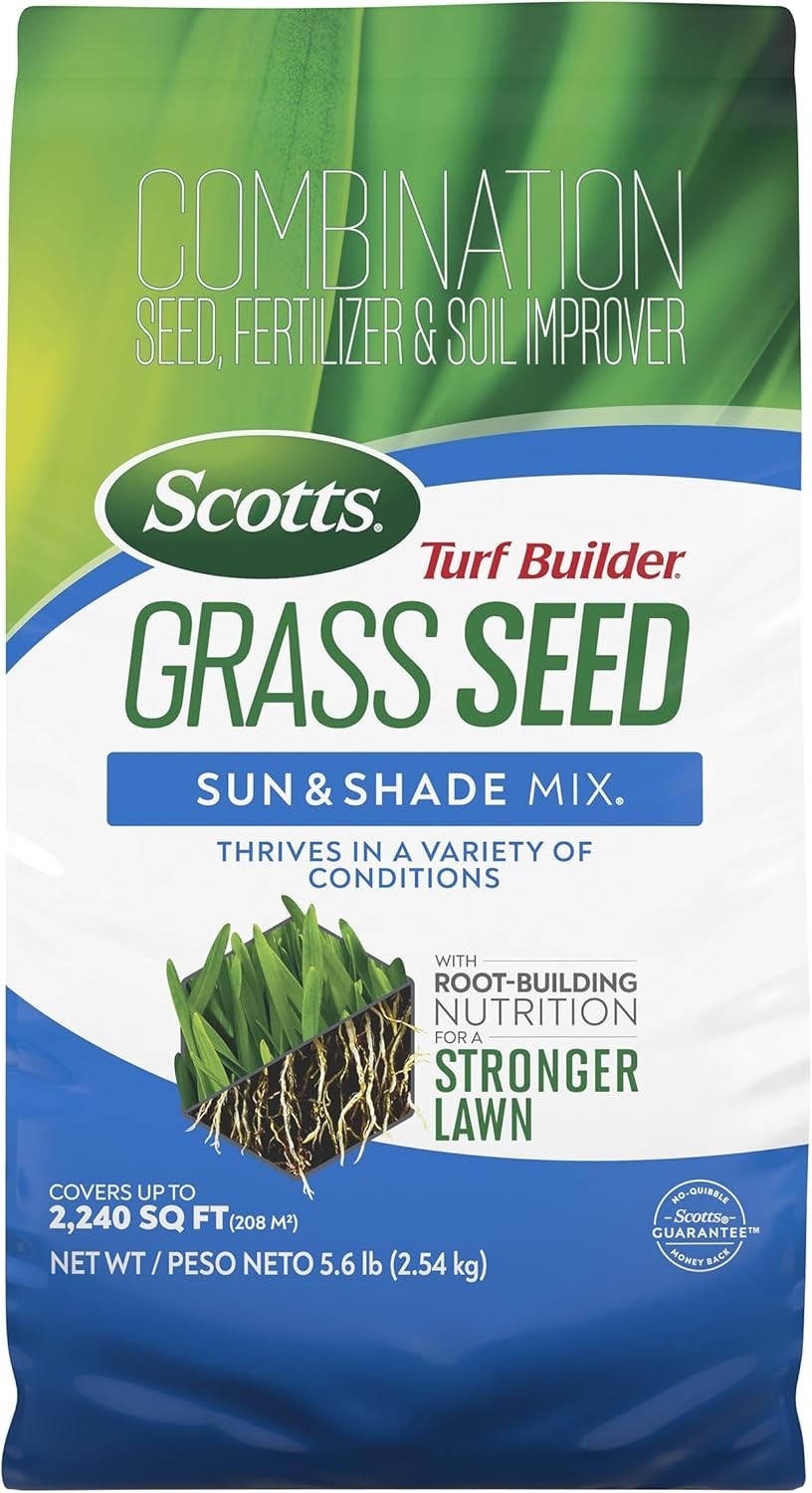 Grass Seed Sun & Shade Mix 5.6 lbs Lawn Fertilizer Soil Improver Covers 2240 …