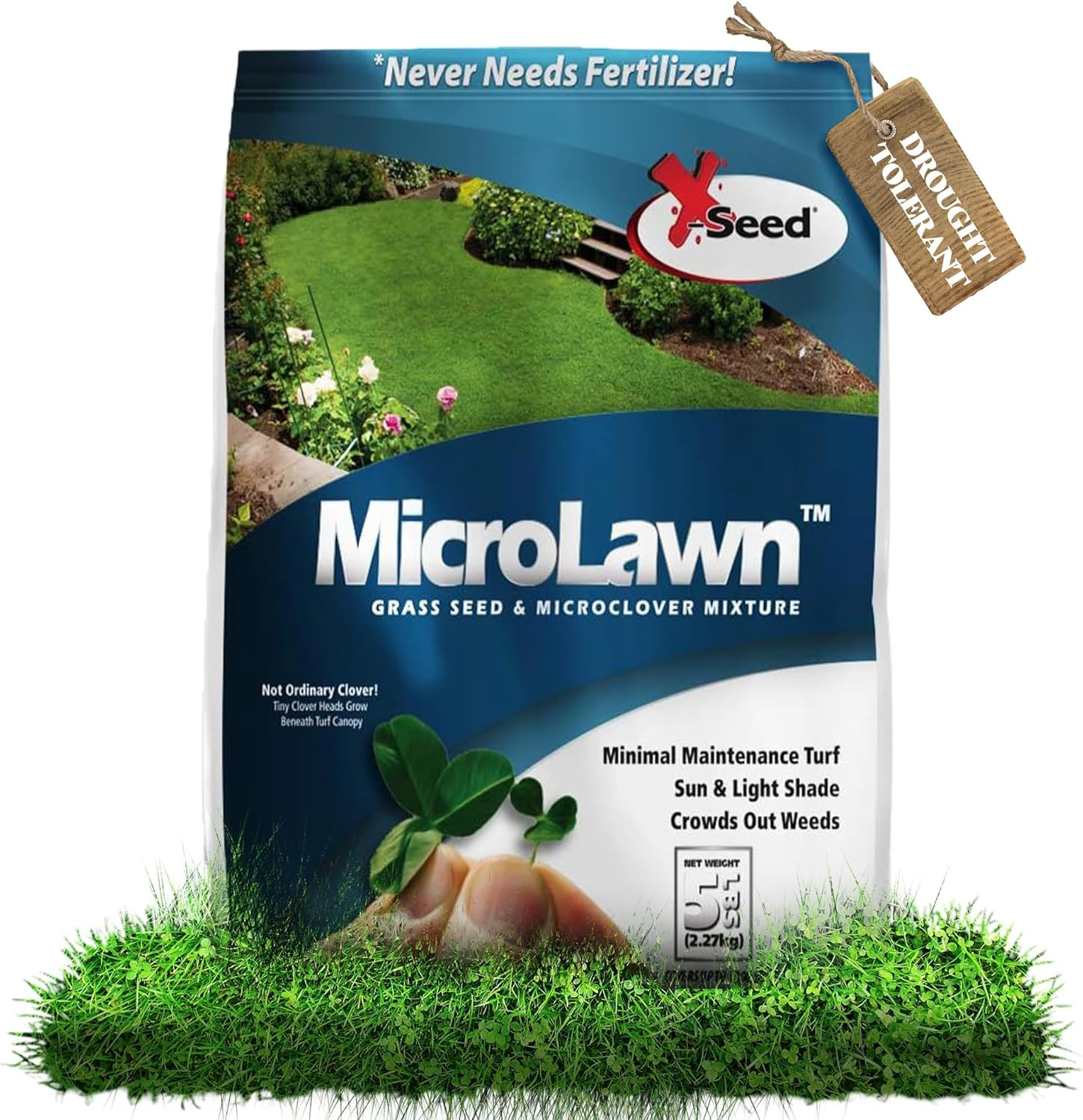 X-Seed Microlawn Grass Seed & Microclover Mix – Dense Self Feeding Lawn, Sun & S