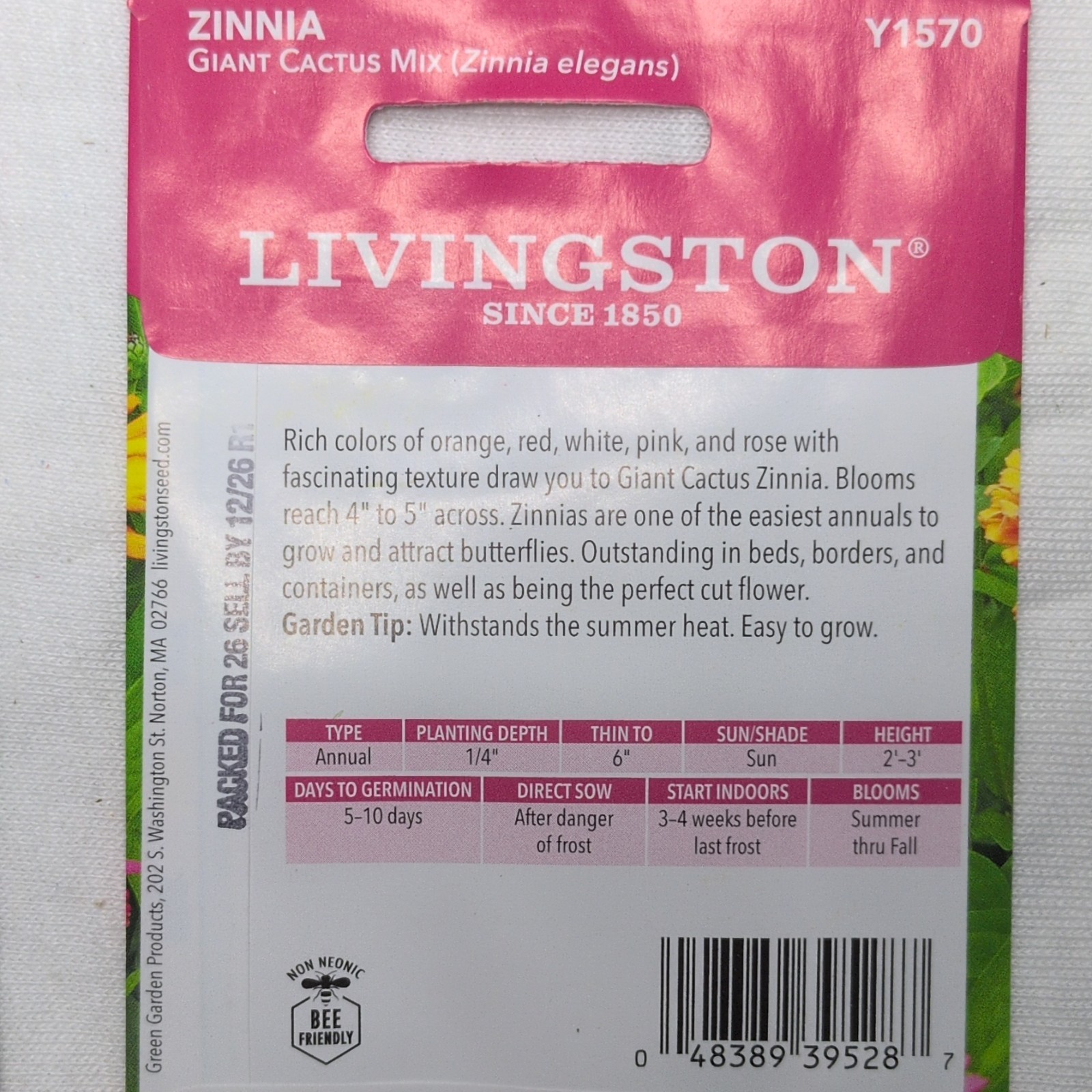 Livingston Zinnia Giant Cactus Mix Annual Multicolor Full Sun Y1570